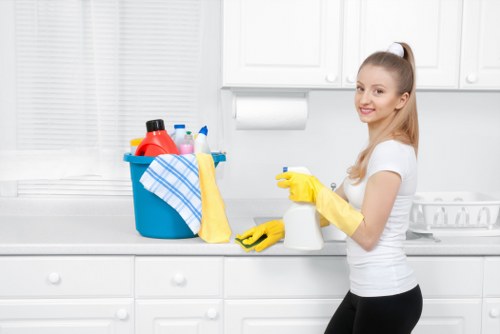Technician reviewing safe cleaning procedures and equipment before a job
