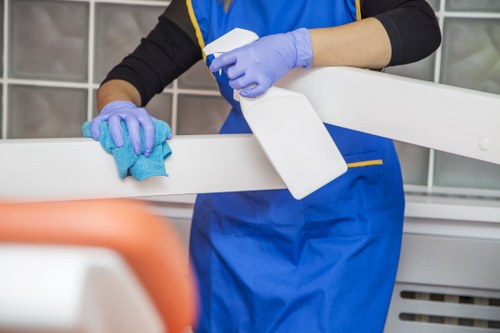 Cleaner treating fabric chairs during upholstery cleaning in Blackwall